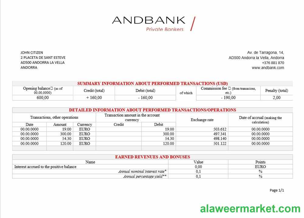 Andorra Andbank bank statement